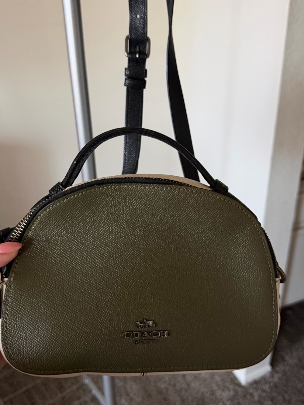 Coach Olive Green and Black Leather Dome Crossbody
